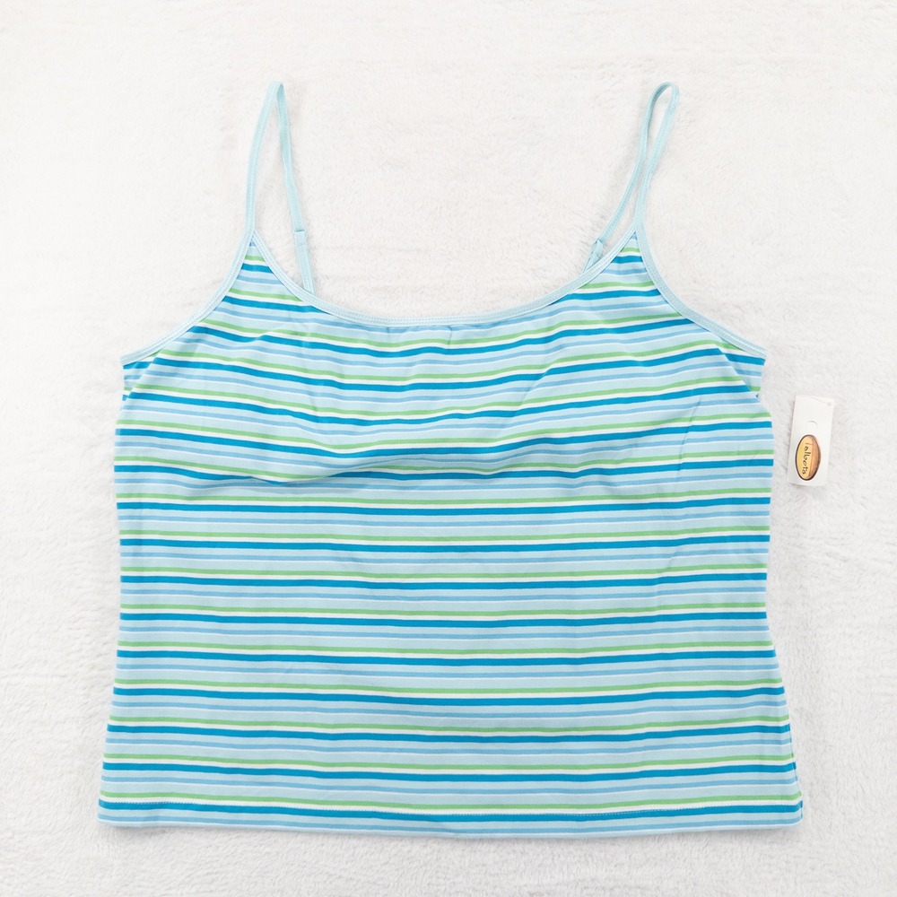 Talbots Camisole Tank XL Blue Green Stripe Shelf Bra Stretch Cotton Cami Y2K 90s
